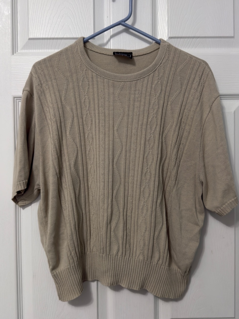 Southern Lady Beige Knit Top with Crew Neck